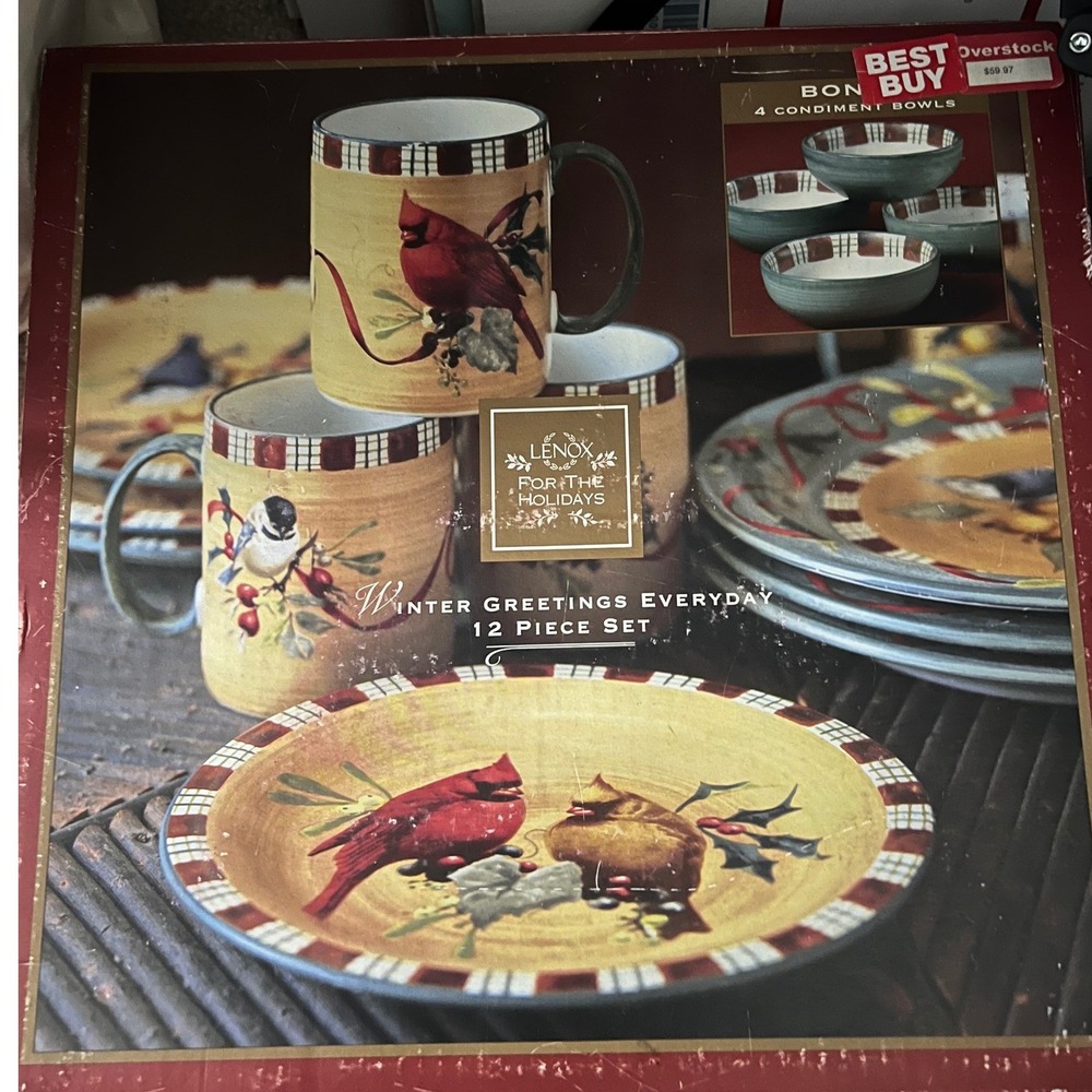 Lenox Winter Greetings Everyday 12 Piece Dinnerware Set Catherine McClung Birds